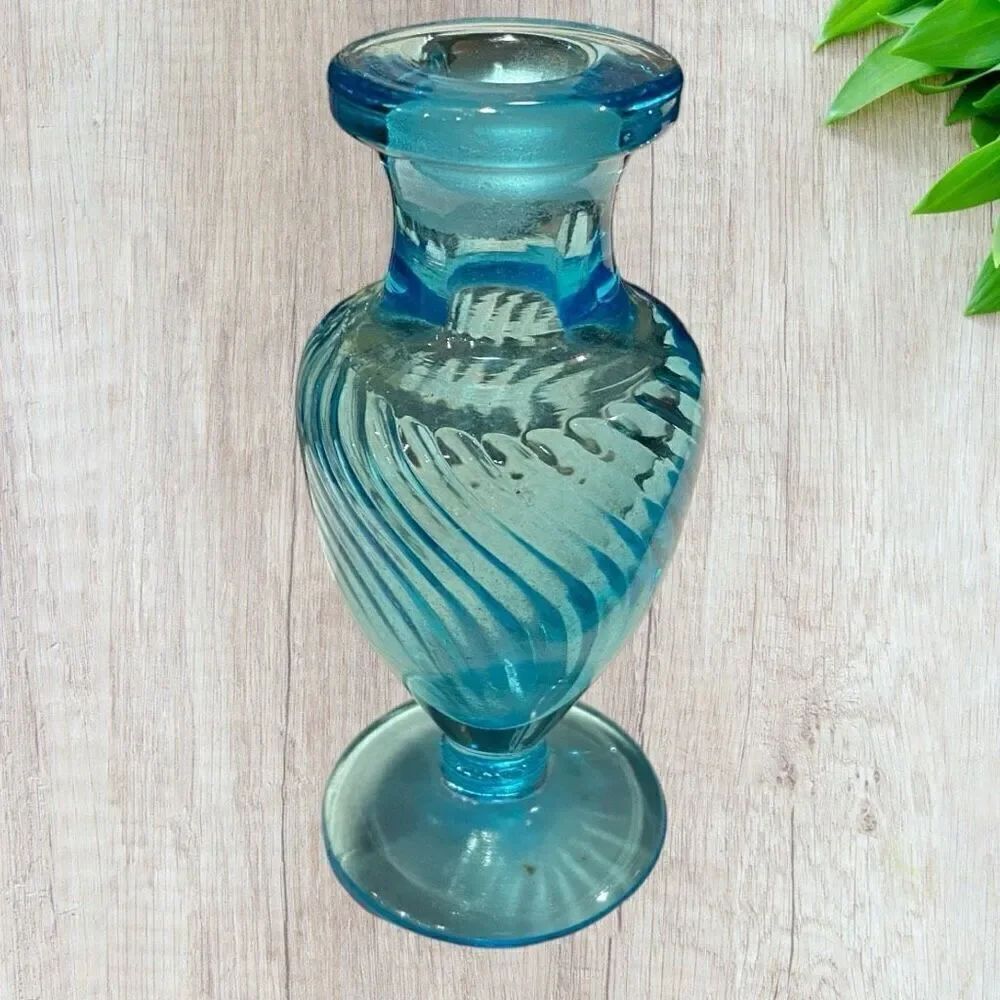 Vintage Tiffin "Milady" Blue Glass Perfume Bottle, Spiral Pattern ca. 1930s No S